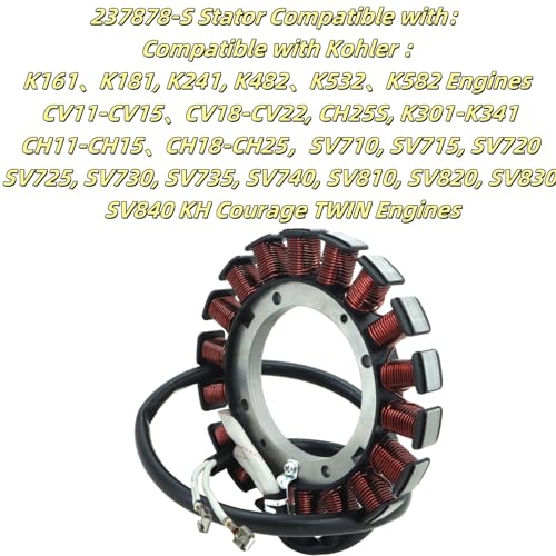 15/20 AMP 237878-S Stator Kit Compatible with Kohler CV740 CV15 CV460 CV490 CV492 CV493 CV18 CH18 CV25 CH25S CV460S K341 K241 K181 K161 Replaces 54-755-09-S with 25 403 03-S Rectifier Regulator