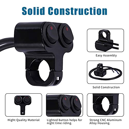 Stylemafia Waterproof Motorcycle ATV 7/8″ Light Bar Switch,Handlebar Double Control Kill Button Switch,Headlight Spotlights Hazard Brake Fog Light ON Off Switches 12v 16A (Black) - color: black, size: Double head B