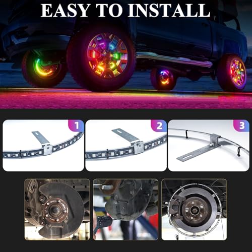 17.5" Double Row LED Wheel Ring Lights, App Control, 92 Modes, Brake Turn