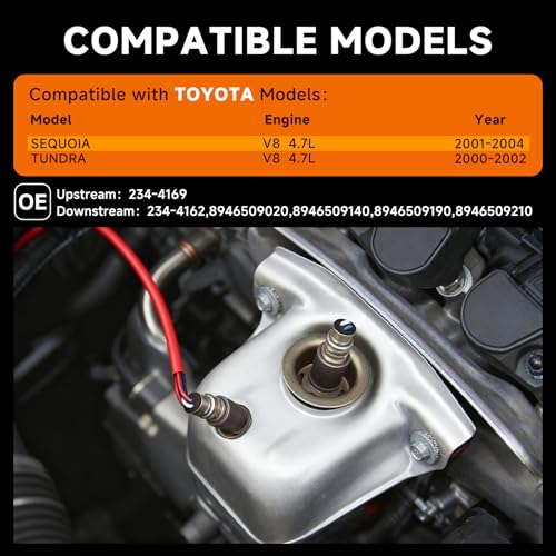 Upstream & Downstream O2 Sensor Set | Direct Replacement for OE #234-4169 & #234-4162 | Oxygen Sensor Compatible with Toyota Sequoia & Tundra 4.7L V8 2001-2004 WITH GLOVES - size: 234-4169 + 234-4162