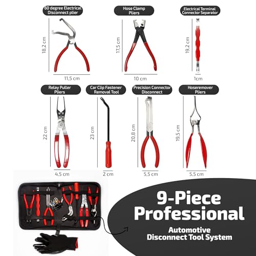 9 PCS Electrical Disconnect Pliers-Fuel Line Disconnect Tool Set-Automotive Electrical Terminal Connector Separator Removal Kit with Relay Puller, Hose Clamp Pliers-Terminal Pin Removal Tool - color: 9 Pcs