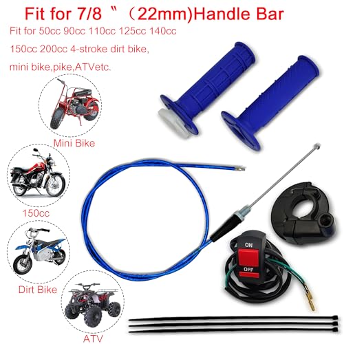 7/8 22mm Twist Throttle Accelerator Handle Grips,Mini Bike Throttle Cable Kit,Throttle Cable Kit for 50cc 90cc 110cc 125cc 140cc 150cc 200cc 250cc 4-Stroke Dirt Bike,mini Bike Pocket Bike - color: Blue