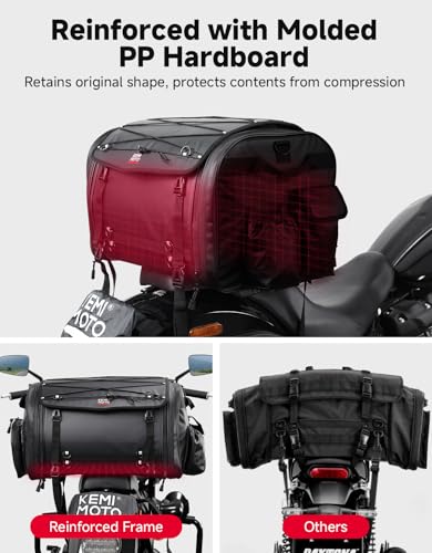 KEMIMOTO Motorcycle Travel Luggage Bags, 60L Expandable Large Capacity Motorcycle Tail Bag, Waterproof Rear Rack Trunk, Motor Pannier Bag with Rain Cover and Straps - size: 50-60L