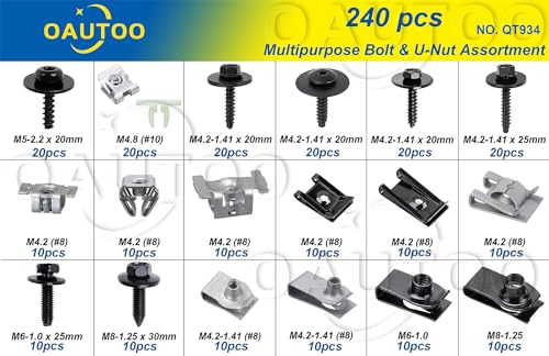 240pcs Body Multipurpose Bolt & U-Nut Kit Assortment for GM Ford Chrysler