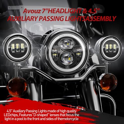 7 Inch Motorcycle LED Headlight 4.5" Fog Passing Lamps DOT Kit for Harley Davidson Street Glide Road King Electra Glide Fatboy Ultra Classic Heritage Softail Slim Deluxe Yamaha - size: 7 Inch with Halo