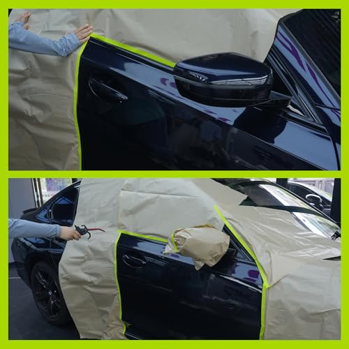 ADHES Pre-Taped Masking Paper for Painting 12in x 50ft x 3rolls - size: 12 inch x 50 feet