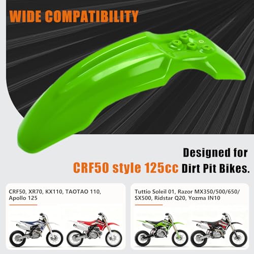 Dirt Bike Front Fender for Yozma IN10 Tuttio Soleil 01 MX350/500/650 SX500 KX110 XR70 Ridstar Q20 CRF50 Style with Mounting Bolts Ebike Dirt Pit Bike Wheel Mudguard (Green) - color: Green