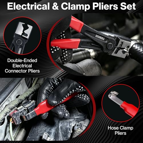 10 PCS Electrical Disconnect Pliers Fuel Line Disconnect Tool Kit, Hose Clamp Pliers Set with Snap Ring Pliers, Trim Removal Tools, Hose Removal Tool for Auto Repair - size: 10