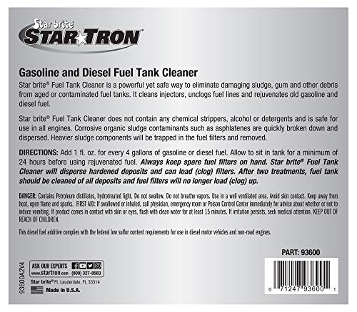 STAR BRITE Star Tron Fuel Tank Cleaner - Remove Sludge, Varnish & Other Deposits - Rejuvenate Old, Stale Fuel - Concentrated Formula Works In Gas Tanks & Diesel Tanks - 1 GAL (093600) - style: 128 Ounce