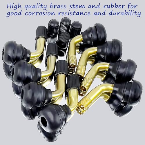 8PCS Tubeless Tire Valve Stem PVR70, Valve Stem Bent 90 Degree Angled, Brass Stem,Snap-in Rubber Base, Compatible with Most Tubeless Tire Rim, Motorcycle, Scooter, ATV