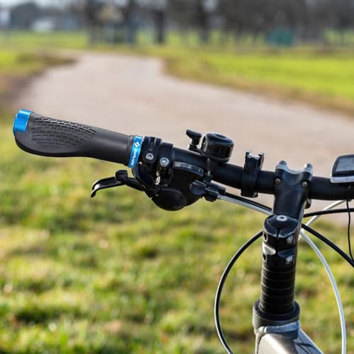 SAPLIZE Bike Handlebar Grips, Ergonomic Design, Wide Palm Support Rubber Bike Grips, Double Lock-on, for Mountain Road MTB Bike, Urban Bikes Scooters, Multi-Color Options - color: Classic Black+Blue
