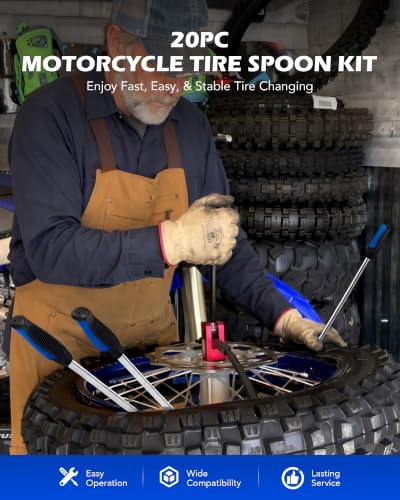 OMT 14.5" Tire Spoon Kit, 20pc Motorcycle Changing Tool, 4pc Rim Covers - size: 14.5"
