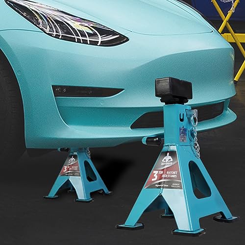 Jack Boss Jack Stands 3 Ton (6600 LBs) with Insulated Anti-Slip Rubber Pads and Dual Secure Pins Adjustable Ratchet Car Lifting Jack Stand, Fits Electric Vehicles, Automotive Motorcycles, 2 Pack