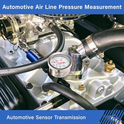 MEASUREMAN 0-100Psi Stainless Steel Glycerin Filled Fuel Pressure Gauge, 1-1/2" Dial Size, with 6AN Fuel Pressure Take Off Fitting Adapter Aluminum, 1/8" NPT Center Back Mount - size: 0-100 psi, style: Back Mount 6AN Adapter