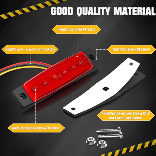 BJZ 3.8" Strobe+Steady Marker Lights Strip Dual Function Red Trailer LED Side Clearance Tail Griller Flash Lights 12V Brake Stop Turn Warning Waterproof Light for Trailer Truck Van RV ATV Bus, 10Pcs - color: Red, 10Pcs
