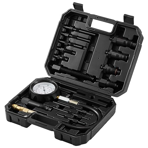 VEVOR Diesel Engine Compression Tester, 18 pcs Cylinder Pressure Test Tool Kit, with 0-1000 psi Gauge and Adapters, Diesel Injector Tester Check Cylinders in Diesel Trucks, Tractors, Equipment