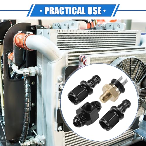 Coolant Hose Thermostat Switch Kit, 6AN 160'F on - 145'F Off Transmission Cooler Sensor Fan Oil Cooler Radiator Electric Switch Fitting Universal for Car Truck Metal Black - size: 160'F on - 145'F