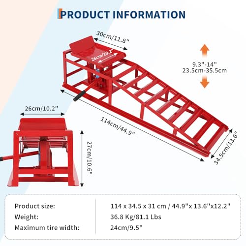 2 Pack Hydraulic Car Service Ramps,Low Profile Car Lift Service Ramps - size: Red