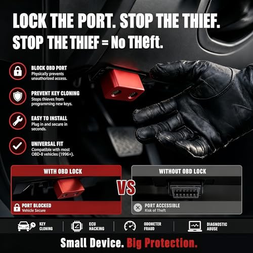 OBD2 Port Lock, Aluminum Alloy OBDII Security Lock for Cars, SUVs & Trucks, Anti-Theft OBD Connector Protector, Durable One-Piece Design, Easy Non-Invasive Installation