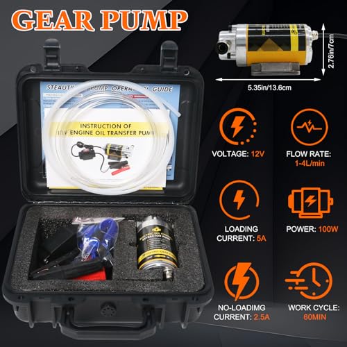 12V 100W Portable Oil Transfer Pump Set, 1-4L/min Oil Extractor Pump for Engine Oil, Gear Oil, Lubricating Oil, Electric Self-Priming Motor Oil Change Pump for Boat, Car, Truck and Lawnmower - color: SET 01