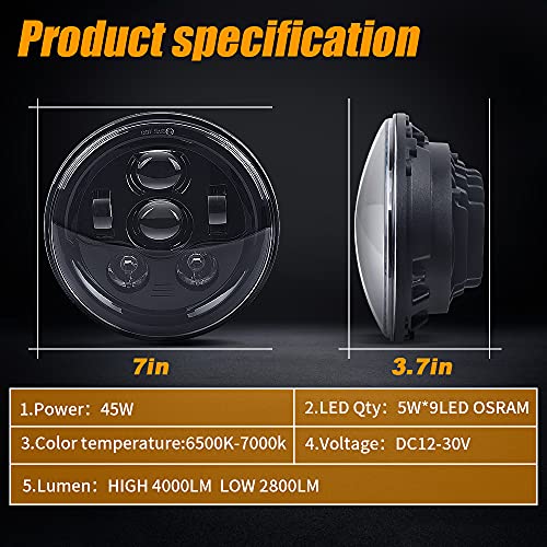 7 Inch 6-Lens LED Headlight Fits for Harley Road King, Street Glide - color: Black