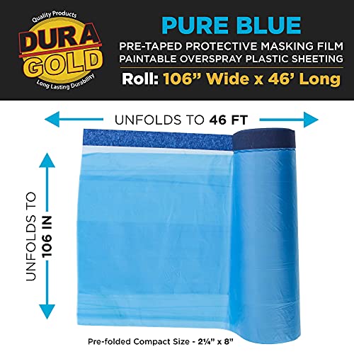 Dura-Gold 106" Wide x 46' Long Roll of Pure Blue Pre-Taped Masking Film,