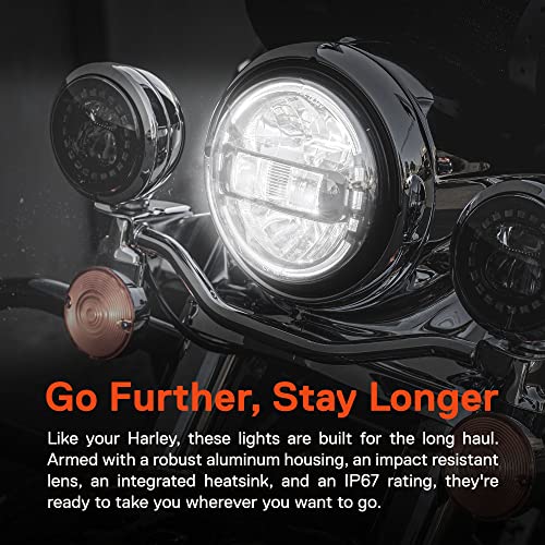 TRUE MODS 7 Inch Halo LED Headlight for Harley Davidson Daymaker Motorcycle - color: Black, size: Headlight + Mounting Bracket