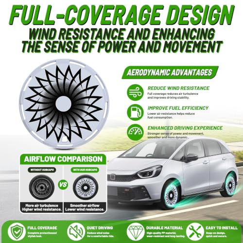 14" Universal Full-Size Hubcaps, 14 Inch Steel Wheels-White-Flower Bloom - color: White-Flower Bloom, size: 14 Inch