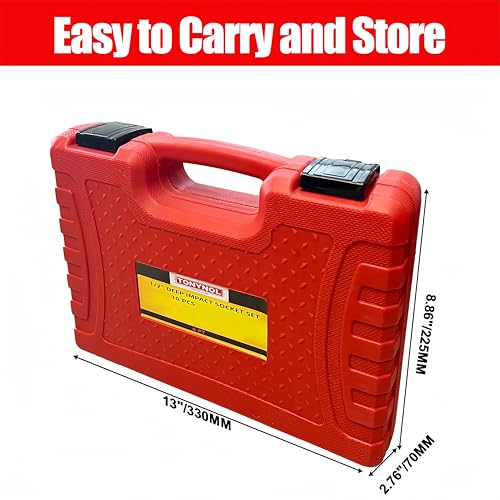 TONYNOL 1/2" Drive Deep Impact Socket Set,6‑Point,SAE 1‑1/16"‑1‑5/8",10Pcs - size: 1/2" SAE 10PC (1-1/16" to 1-5/8") Deep