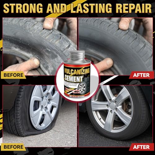 Zimtty Chemical Vulcanizing Cement,Heavy Duty Fast-Dry Tire Repair Glue with Brush, All-Purpose Rubber Cement for Tire Patches, Car, Motorcycle & Bike, Clear 8.5 Oz