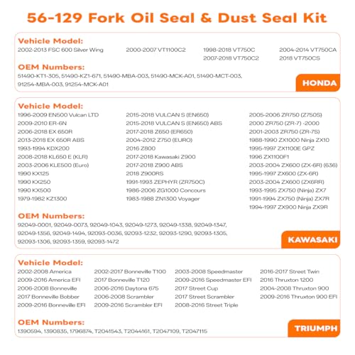 56-129 2PCS Fork Oil Seal & 2 PCS Dust Seal Kit for Kawasaki/Yamaha