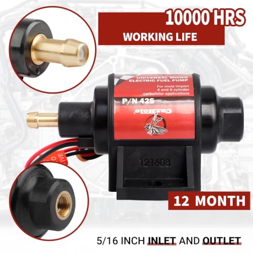 CarBole Gasoline Electric Fuel Pump Universal 5/16 Inch Inlet and Outlet Inline 12V 1-2A 28GPH 2-3.5P.S.I. Operating Fuel Pressure - size: 12V 2-3.5 PSI Gasoline Pump