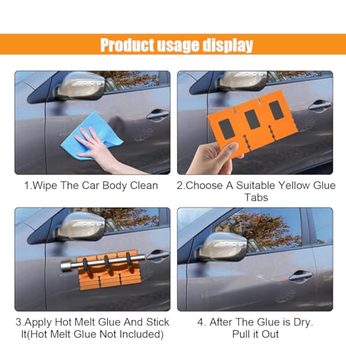 4Pcs/Set Car Dent Repair Tools, Paintless Dent Repair Removal Tool, Heavy Duty Dent Puller Kit, Powerful Car Body Repair Tool, Glue Tabs Dent Remover Tool for Car Dent Repair (Yellow) - color: Yellow