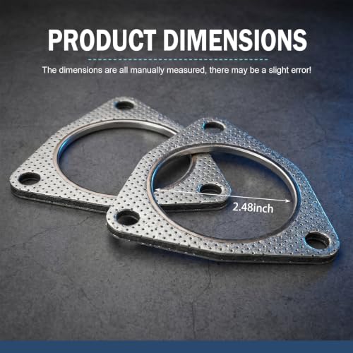 2PCS 2.5"Exhaust Gasket 3Bolt Exhaust Flange Gasket w/SS Fire Ring