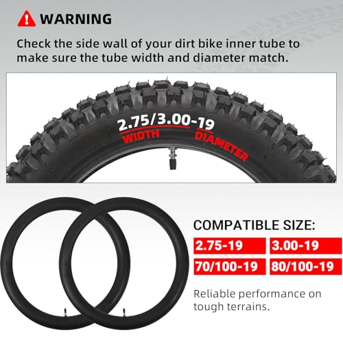 AR-PRO (2-Pack) 2.75/3.00-19" Heavy Duty Dirt Bike Inner Tubes with TR4 Valve Stem for 70/100-19, 80/100-19 19" Dirt Pit Tires, Compatible with Surron, Talaria, Segway, UltraBee and More - size: 2.75/3.00-19 (70/100-19), TR4 Valve