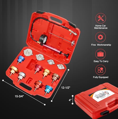 JIFETOR 14PCS Cooling System Radiator Coolant Pressure Leak Tester Tool Kit - color: Red Case