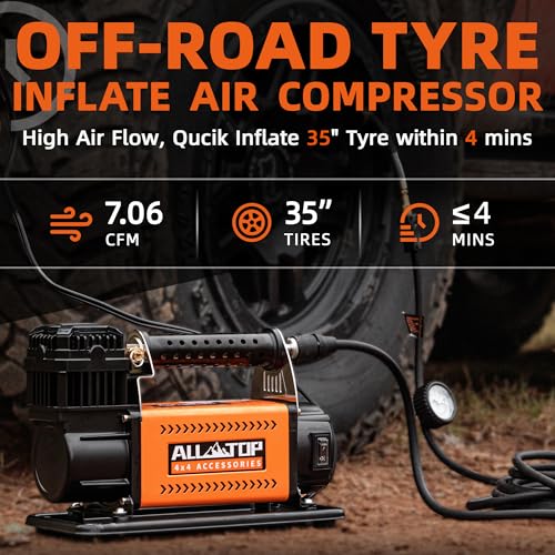 ALL-TOP Air Compressor Kit, 12V Portable Inflator 7.06CFM, Offroad Air Compressor for Truck ,Air Pump for Car Heavy Duty, Max 150PSI for SUV 4x4 Vehicle RV Tire - color: 200 L/Min