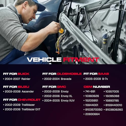 Front Passenger Side Power Window Regulator with Motor (2 Pins) Fit for 2004-2007 Buick Rainier, 2002-2009 Chevrolet Trailblazer, GMC Envoy, Isuzu Saab Oldsmobile Bravada, 741-691 - size: Front Passenger (RH)