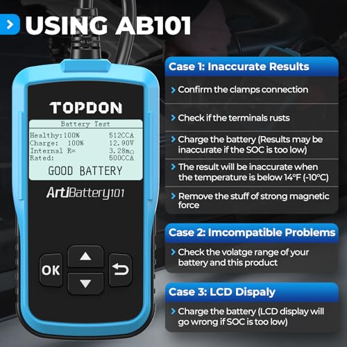 TOPDON AB101 Car Battery Tester 12V Load Tester on Cranking Charging System