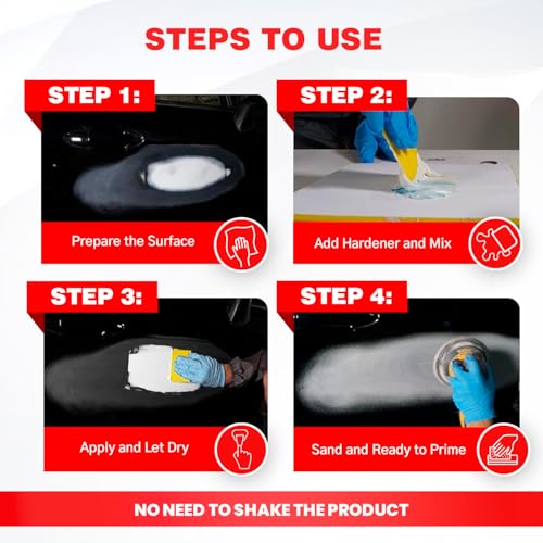Roberlo Maxilight Superior Lightweight Body Filler - Repair for All Lengths Dents & Scratches, Perfect on Aluminum, Steel, Zinc, Galvanized & Fiberglass - Finish Putty, Smooth Finish - 3L + Hardener - size: 3 Liter (Pack of 2)