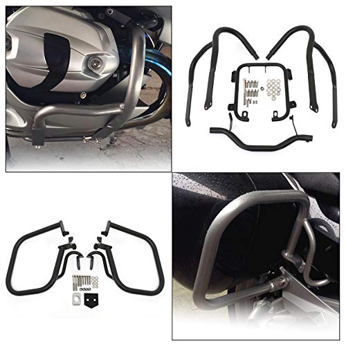 Worldmotop Engine Guard Highway Crash Bar Protector Replacement for BMW R1200RT R 1200RT 2004-2013 (Front and Rear-black) - size: Front and Rear-black