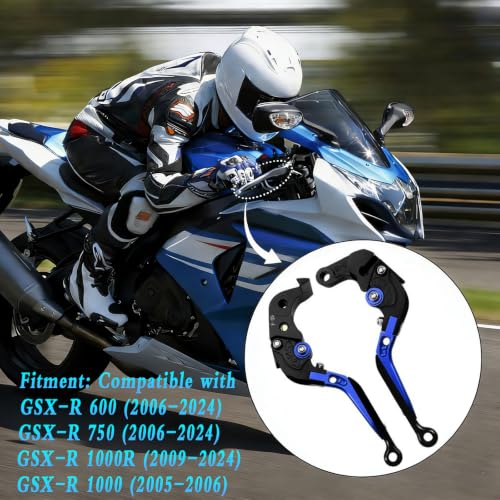 for Suzuki GSXR 600/750(2006-2024) 1000R(2009-2024) GSX-R 1000(2005-2006) Motorcycle Clutch Lever Folding Extendable Adjustable Handlebars Brake and Clutch Levers Set(Blue) - color: Blue