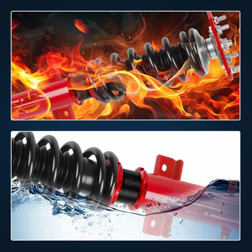 Upgrade Adjustable Coilovers Compatible with Ford Mustang 2005-2014 High Poundage Coil Spring Absorber Struts Suspension Lowering Kit Red - color: Red