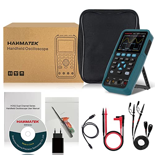 HANMATEK Handheld Digital Oscilloscope 50Mhz Bandwidth with 2 Channels HO52 3.5" TFT Mini Oscilloscope, 2 in 1 Oscilloscope and Multimeter, Backlit Screen, Auto-Calibration Function, Memory Function - style: 50 Mhz