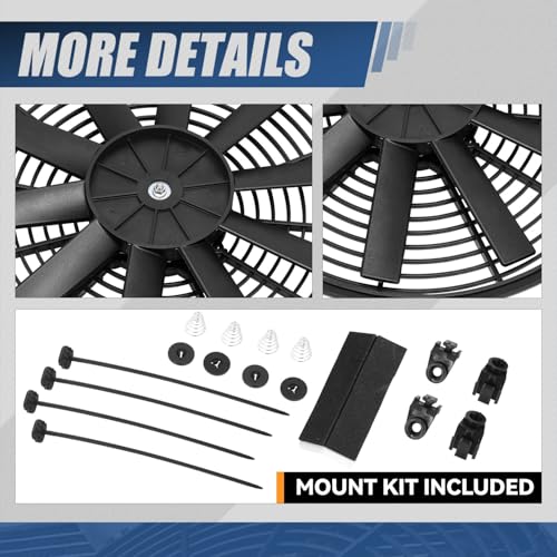 Auto Dynasty 16 inch Universal 12V Electric Radiator Cooling Fan Kit, Black - color: Black, size: 16 Inch Diameter