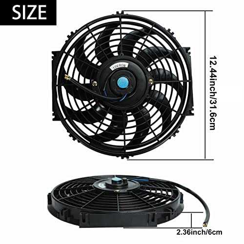 12" inch Slim Fan Pull Electric Radiator Cooling Fans 12V Mount Kit Unversal Black - color: Black, size: 12 Inch