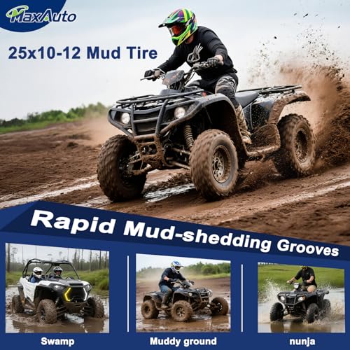 MaxAuto Set of 2 AT25x10-12 ATV UTV Mud Sand Tires,25x10x12 All-Terrain Off-Road Rear Tires,6 PR, Tubeless - size: 25x10-12 Rear