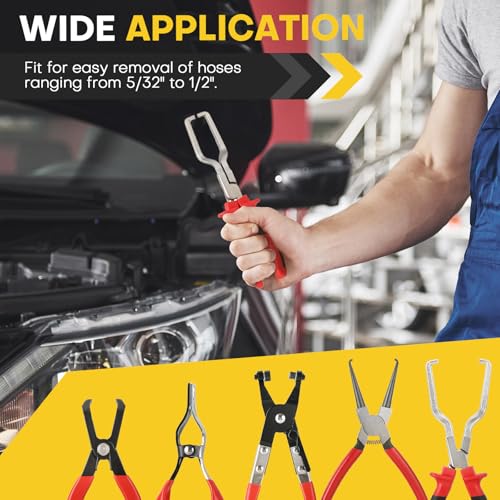 5PCS Fuel Line Pliers Set | Hose Clamp Tool, Heavy-Duty Hose Clamp Pliers Set with Filter Caliper for Automotive Line Repair