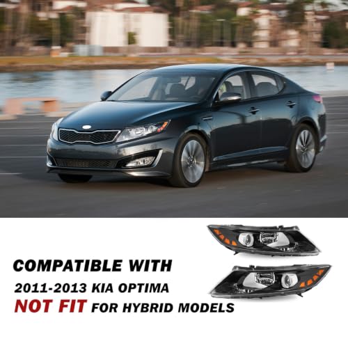 Headlight Fit for 2011-2013 KIA Optima EX LX SX,Halogen Headlamp Black Hosuing Amber Reflector Replacement Driver Passenger Side KI2502155 92101-2T121 KI2503155 92102-2T121(Not for Hybrid Models)