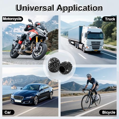 JUSTTOP 4 Pack Handmade Crystal Rhinestone Car Tire Valve Stem Caps, Wheel Valve, Attractive Dustproof Bling Accessories, Universal for Cars, Trucks and Motorcycles-Black - color: Black